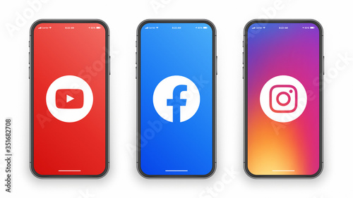 Youtube Facebook Instagram Logo Icon On Iphone Screen Illustration On White Background Design Template For Digital Business Stock Vector Adobe Stock