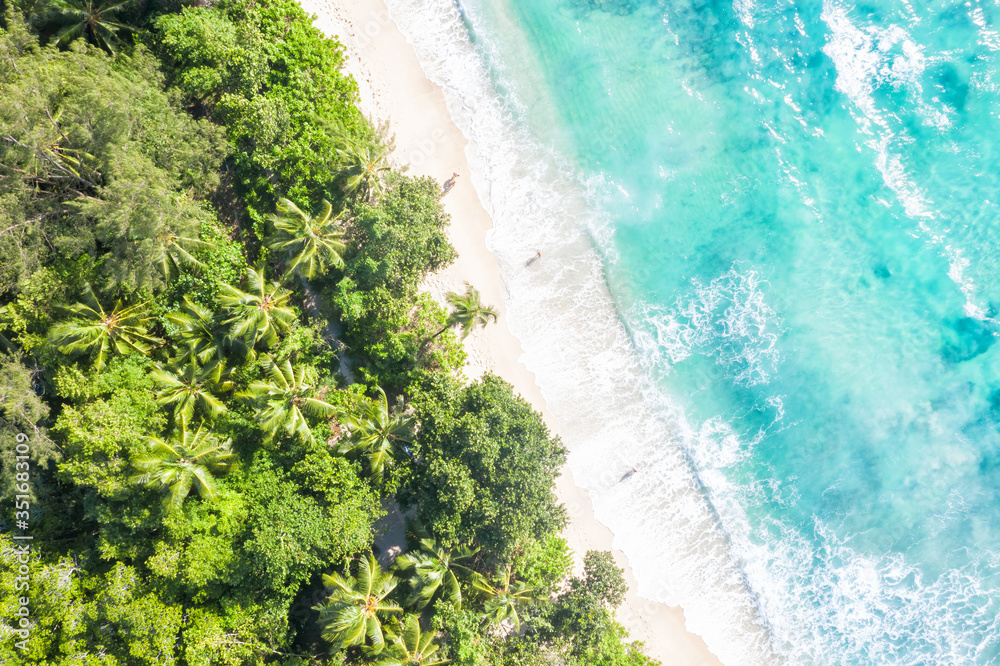 Seychelles Takamaka beach Mahe island vacation drone view aerial photo