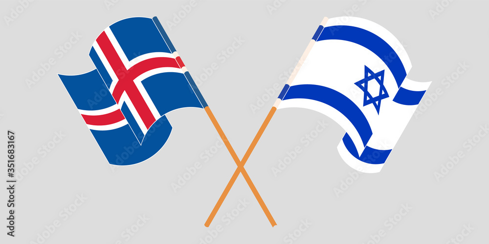 Crossed flags of Iceland and Israel