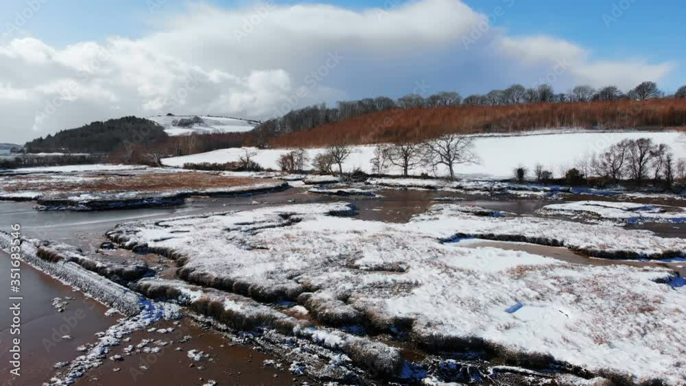 Beautiful river and snowy landscape during winter Beautiful river and snowy landscape during winter