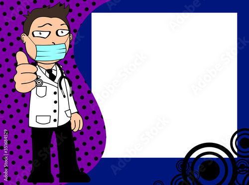 happy doctor kid cartoon expression frame background in vector format