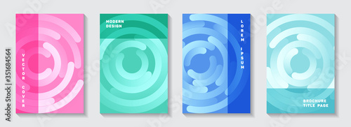 Promotional magazine covers collection. Tech banner concentric elements motion vector backdrops. 