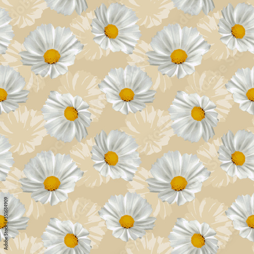 Seamless white flowers beige pattern