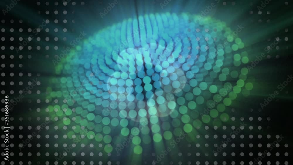 Animation of dots appearing disappearing over a glowing rays circle on green background Animation of dots appearing disappearing over a glowing rays circle on green background