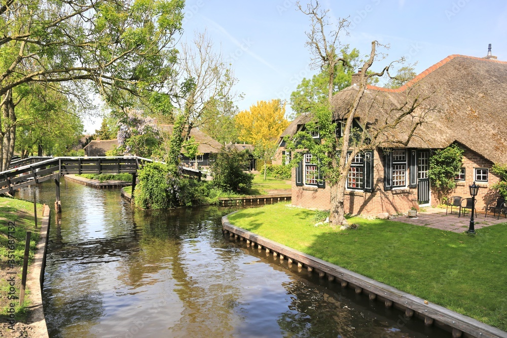 Fototapeta premium Giethoorn is often referred to as Dutch Venice Located in the Overijssel, Netherlands