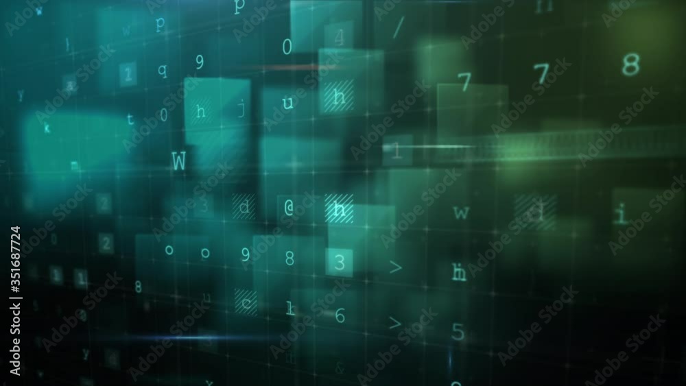 Animation of security warning with data processing flowing through screens on green background Animation of security warning with data processing flowing through screens on green background
