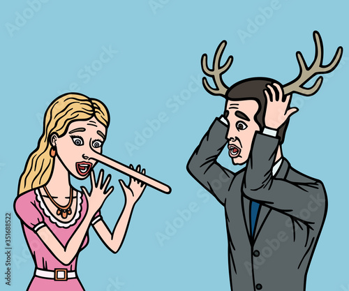 The cheating wife and the cuckold husband communicate with each other.