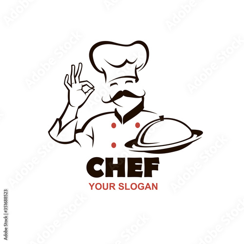 moustached chef man design with dish in hand isolated on white background