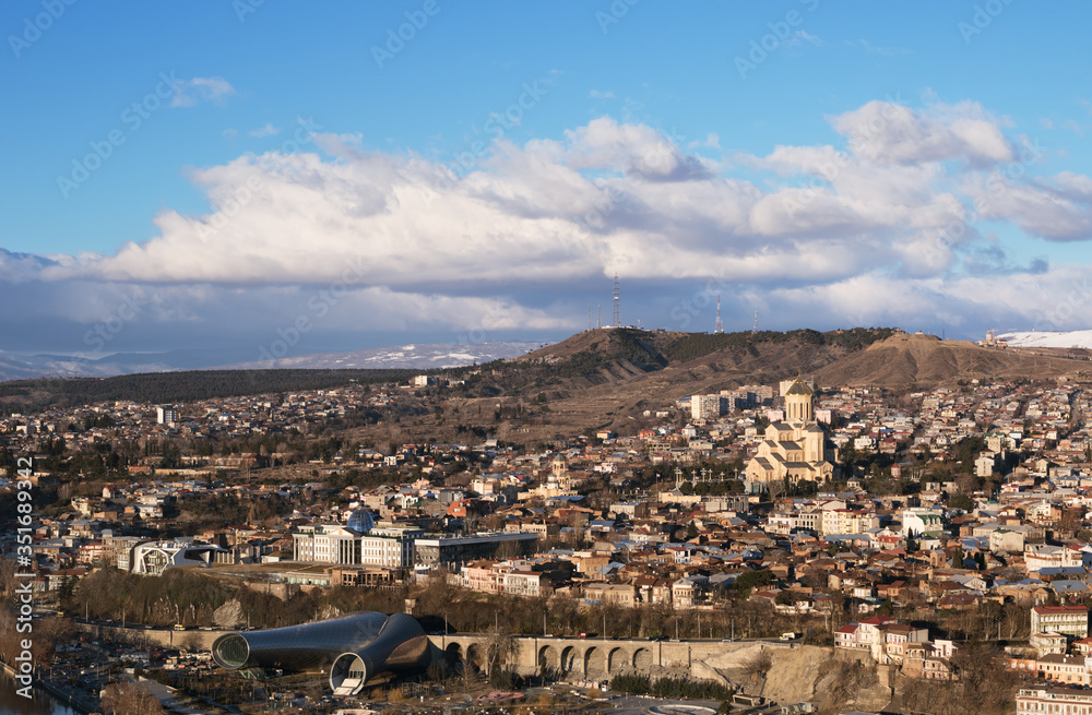 Tbilisi city view capital of Georgia at sunny day