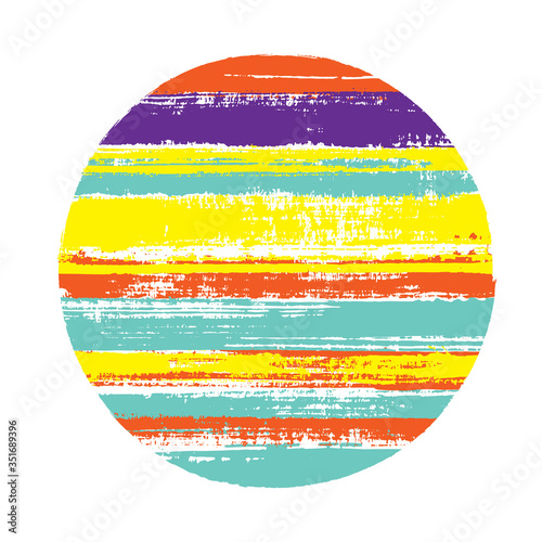 Modern circle vector geometric shape with stripes texture of paint horizontal lines. Disc banner with old paint texture. Emblem round shape logotype circle with grunge stripes background. photo