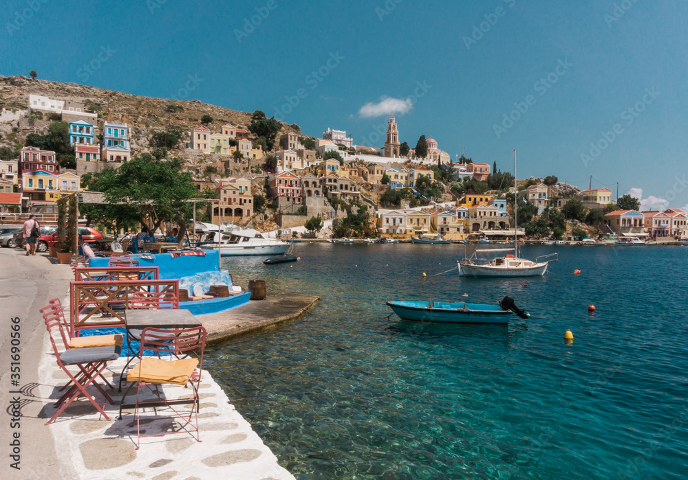 Beautiful view of the sea in the island of Symi, Greece