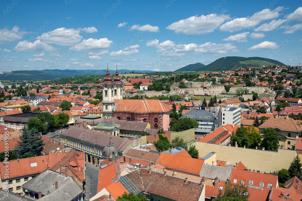 Aerial view Eger, Hungarian Country town with Minorite church