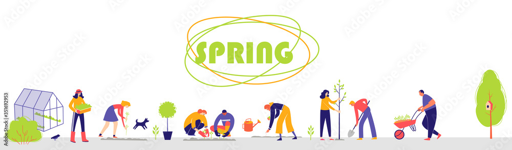 Naklejka premium People spend time in a garden.