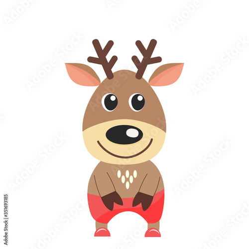 Cute cartoon funny deer, stock vector illustration isolated on white background