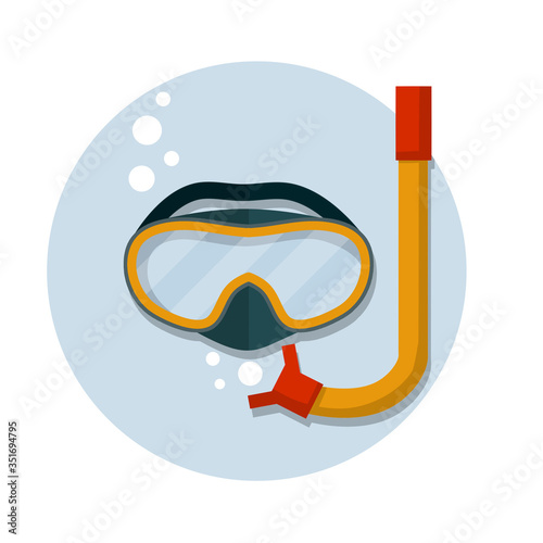 Scuba gear. Snorkel and glasses. Clothing of diver. item for diving and swimming under water. Cartoon flat illustration. Rest and entertainment in sea and ocean