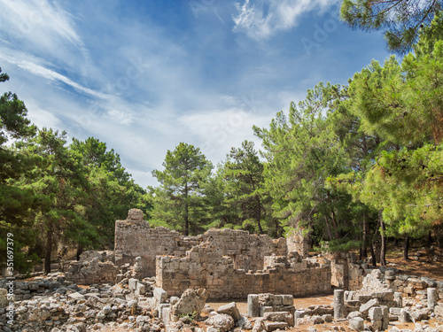 Ruins of Phaselis, Greek and Roman city on the coast of ancient Lycia. Architectural landmark near modern town Tekirova in the Kemer district of Antalya Province in Turkey.