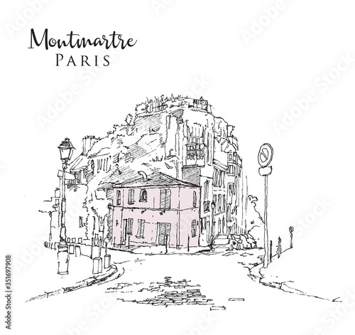 Drawing sketch illustration of Montmartre, Paris