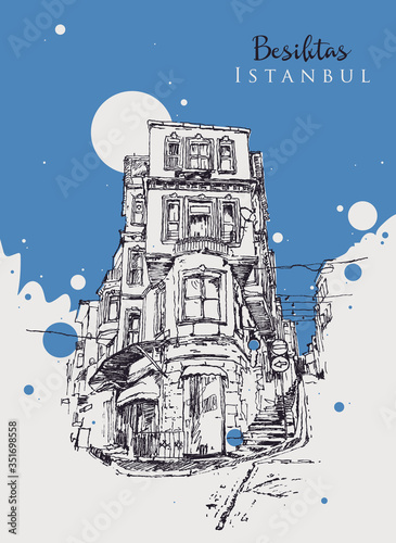 Drawing sketch illustration of Besiktas, Istanbul photo