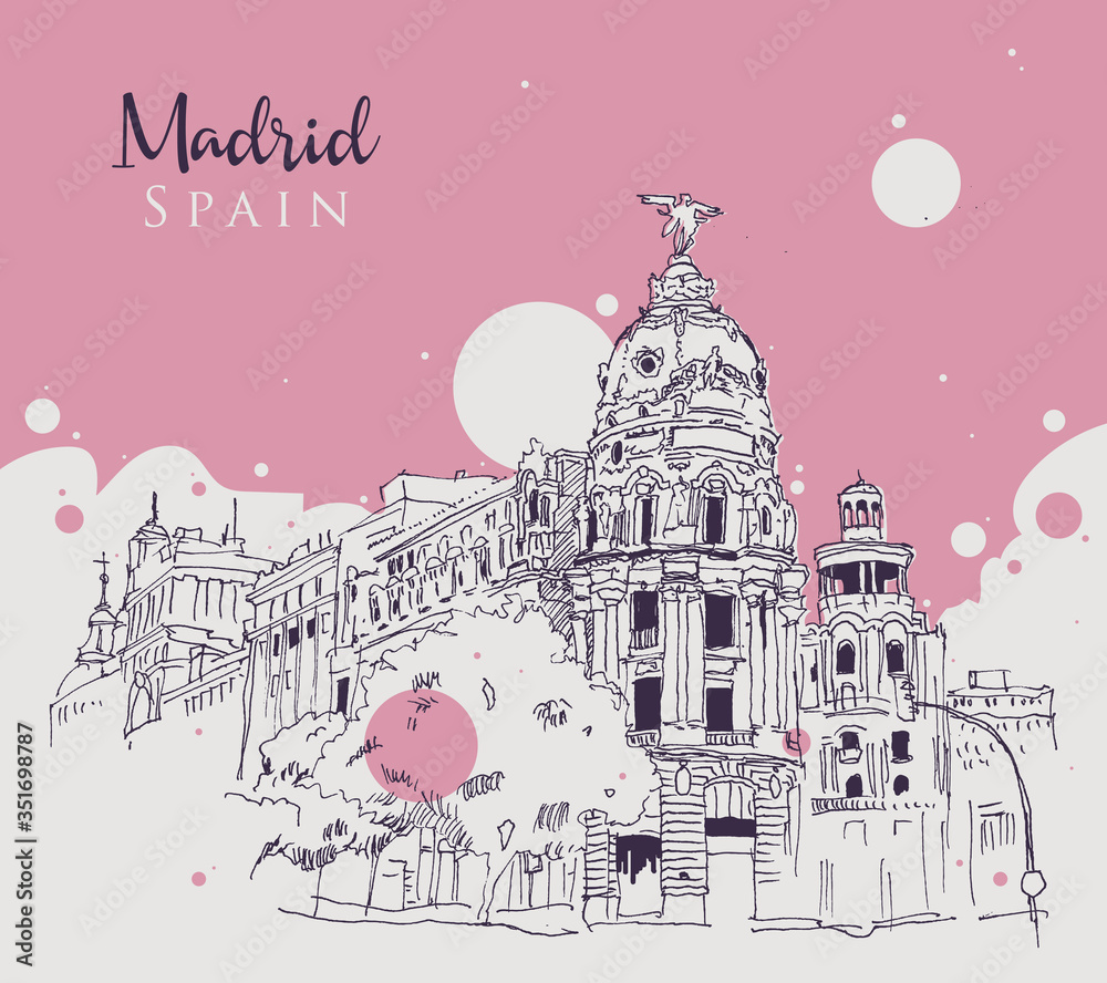 Drawing sketch illustration of Madrid