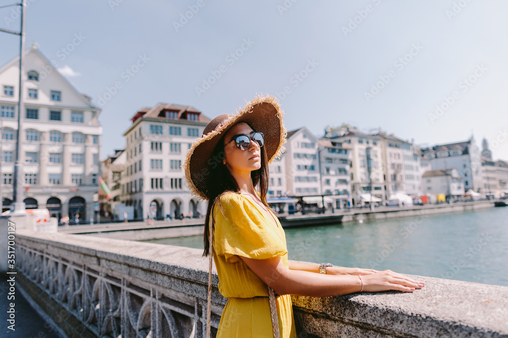 portrait of fashion woman travelling Europe