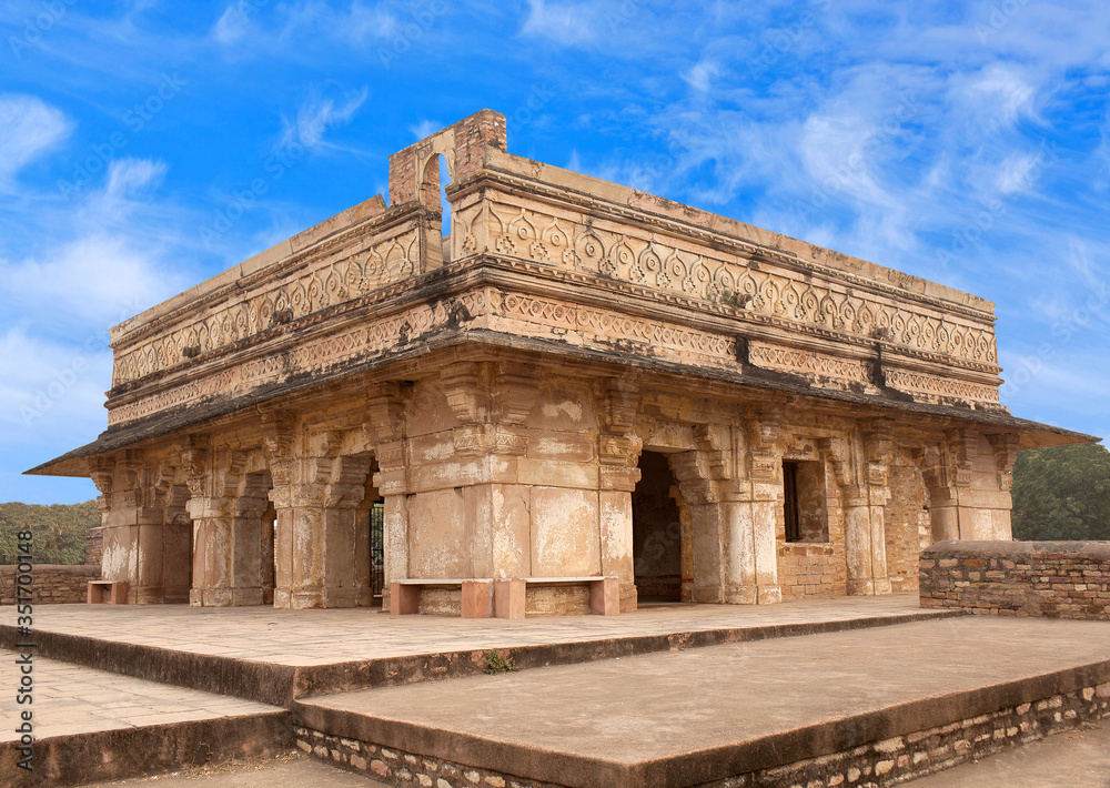 Exterior of ruined palace at Gwalior fort in Madhya Pradesh, India