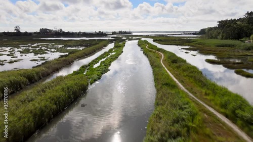 Aerial View of Ribeira do Mourao near the Aveiro Lagoon at Murtosa, Aveiro, Portugal photo