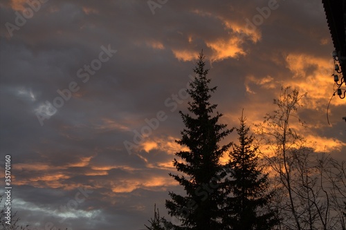 Orange sunset at the beginning of the Polar summer