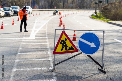 road car signs road repair and direction traffic