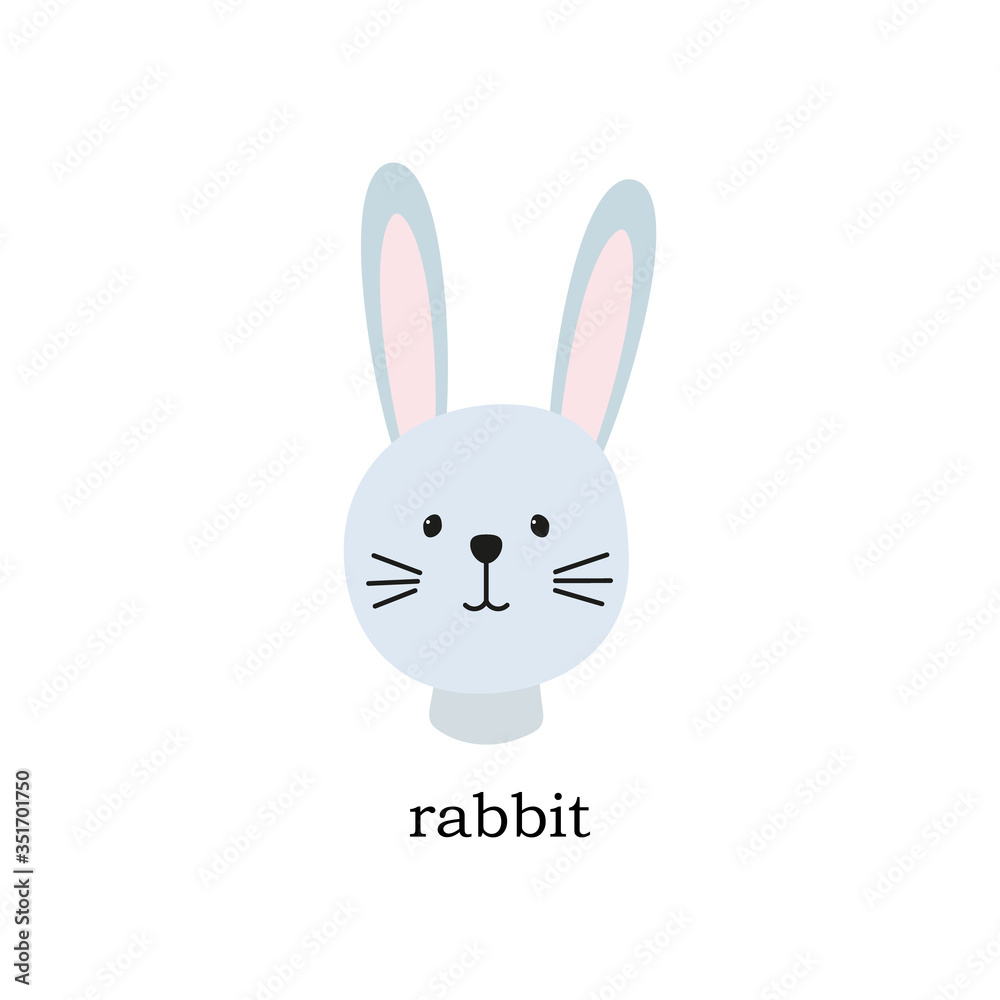 Cute rabbit head vector. Animal cartoon print illustration isolated on white.