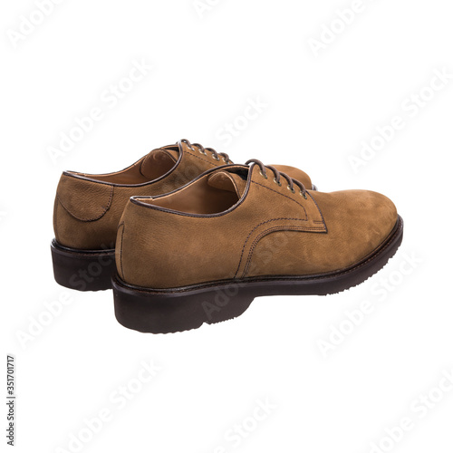 men's classic shoes with suede leather, object isolated on white background, clothing accessory