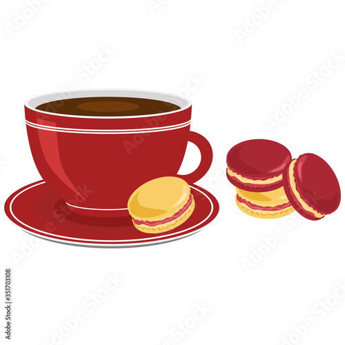 Coffee cup and colorful macaron. isolated vector illustration