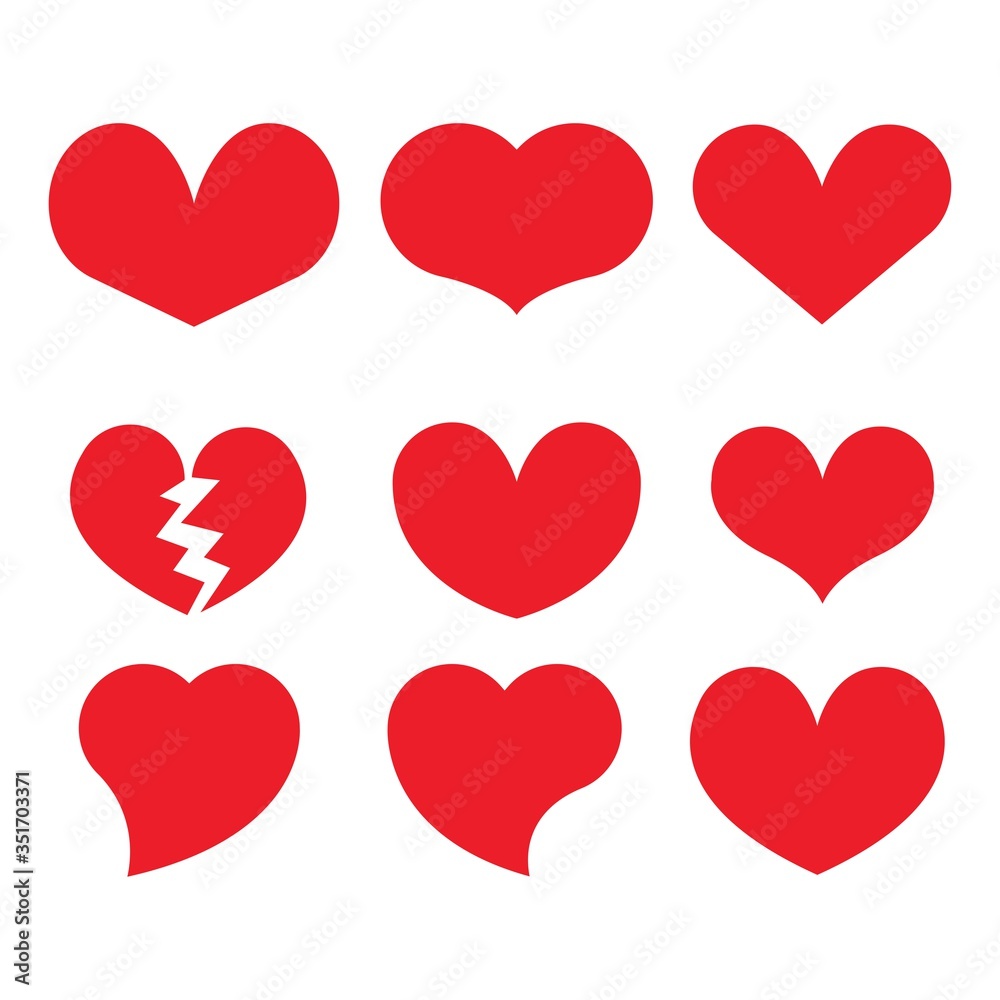 set of red heart icon collection, love symbols - Vector