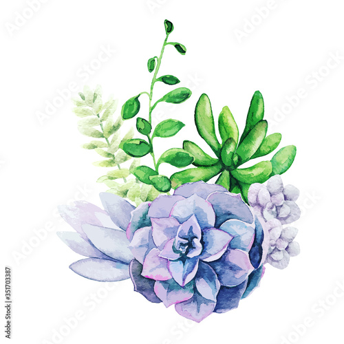 Bright watercolor plants, the tiny color bouquet
