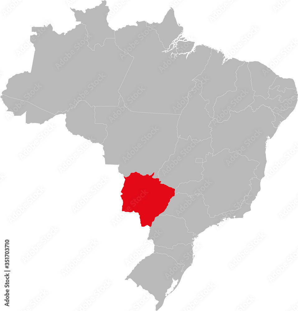 Mato Grosso do Sul state highlighted on Brazil map. Business concepts and backgrounds.