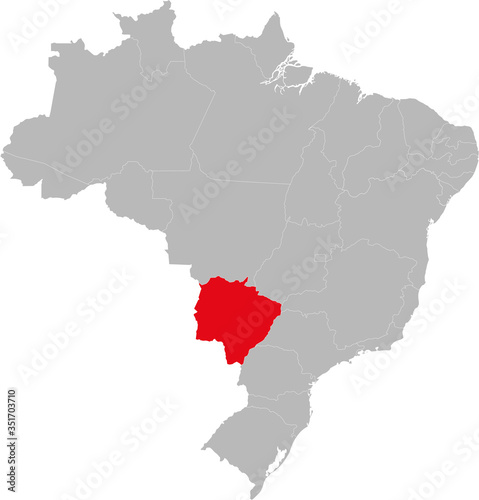 Mato Grosso do Sul state highlighted on Brazil map. Business concepts and backgrounds.