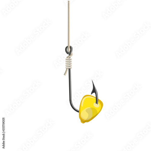 Fish hook with a grain of sweetcorn
