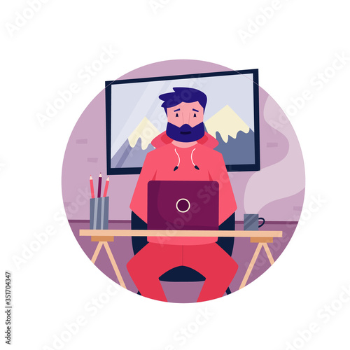 Young self employed hipster man working remotely from home