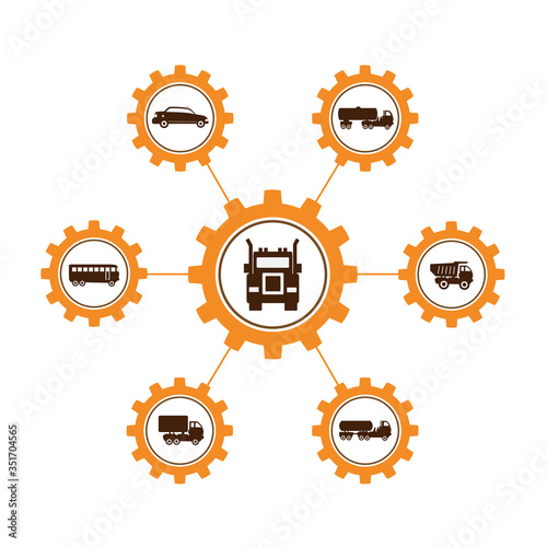A group of vector images, icons and logos with vehicles for various purposes. Vehicle fleet. Special equipment.