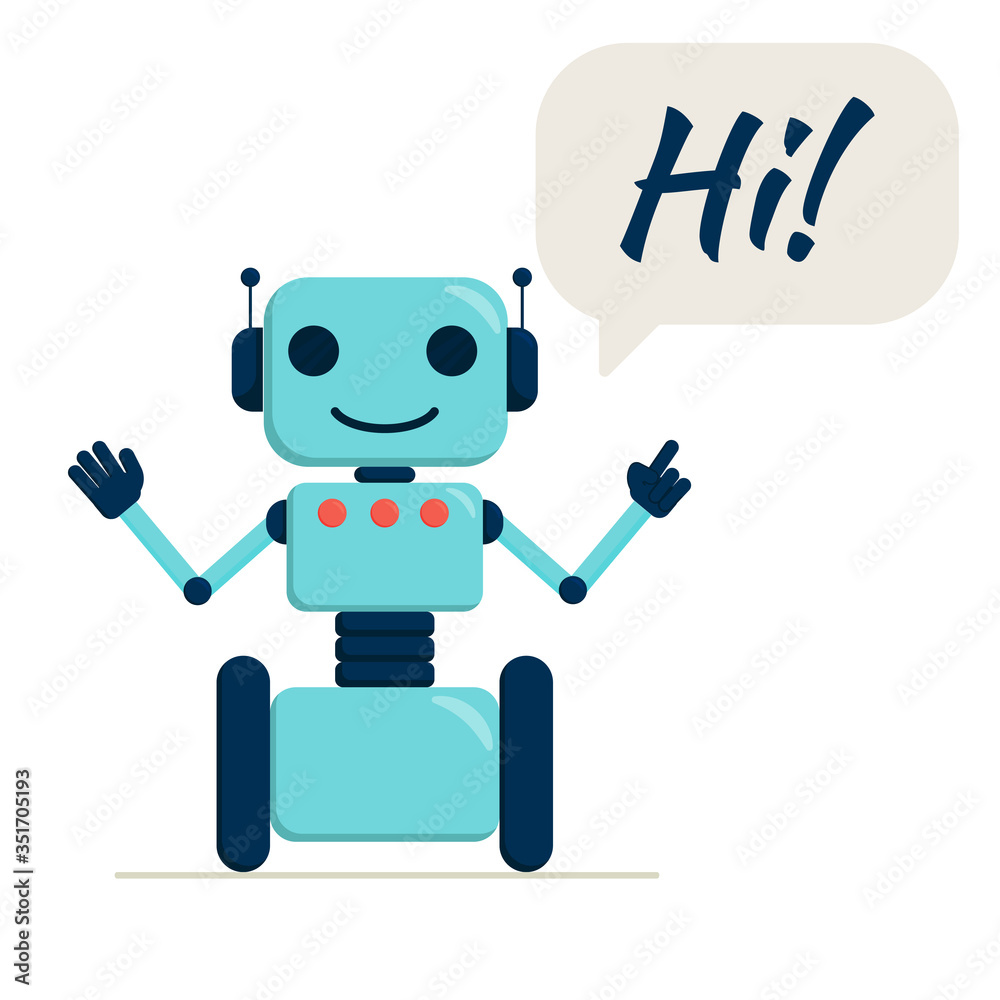 Flat vector illustration: chat bot say hi. Chat robot concept. Support service logo. Flat vector illustration: chat bot say hi. Chat robot concept. Support service logo.