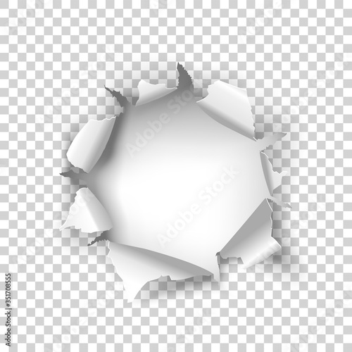 Torn white paper hole on a transparent background