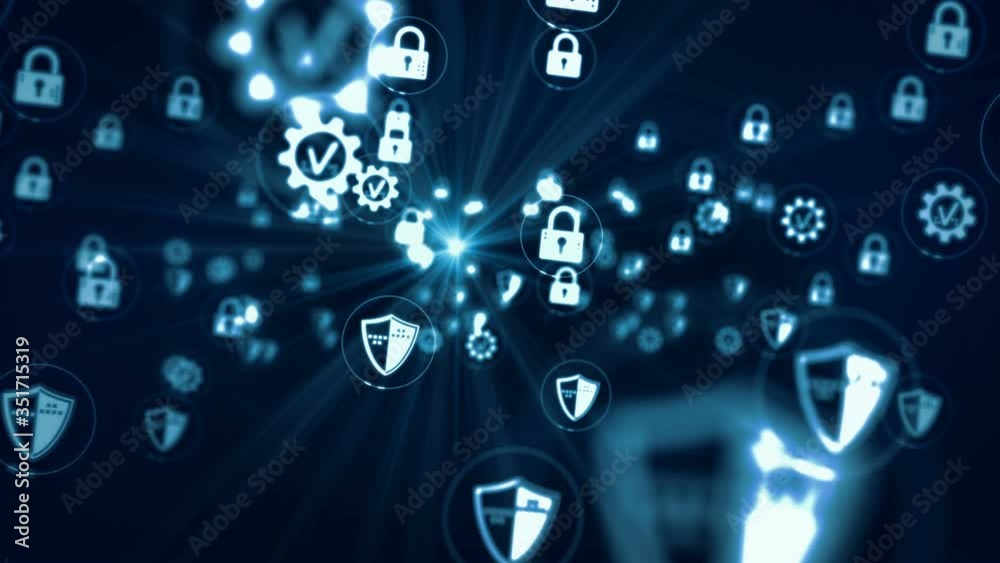 Cyber security, computer protection, cyberspace, safety and padlock symbols 3d rendering abstract concept animation. Cyber icons loopable seamless futuristic digital digital background. Cyber security, computer protection, cyberspace, safety and padlock symbols 3d rendering abstract concept animation. Cyber icons loopable seamless futuristic digital digital background.