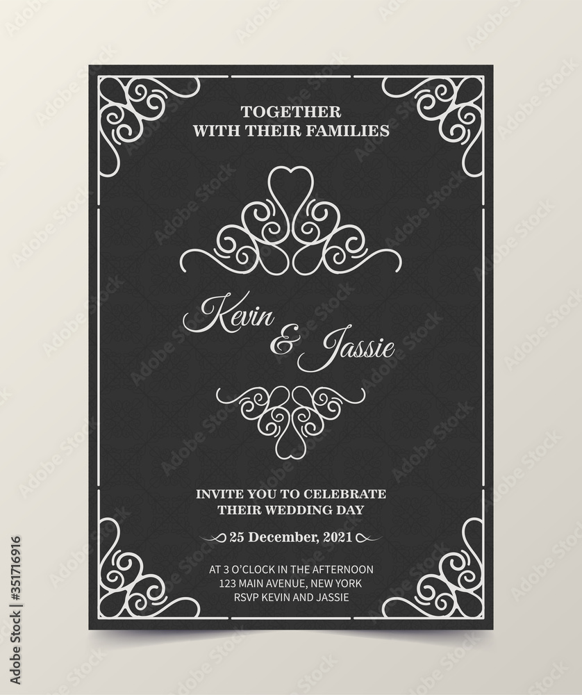 Vintage style vector design invitation card with a black background