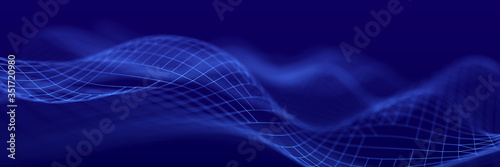 Wave of dots and weave lines. Abstract background. Network connection structure. 3D rendering.