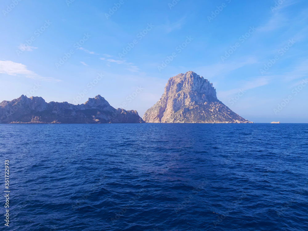 naturalistic maritime panorama of Es Vedra in the sea of ​​Ibiza from Cala d'Hort