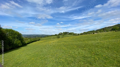 Fototapeta Naklejka Na Ścianę i Meble -  green field and blue sky cotswolds england