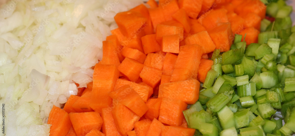 Mirepoix, the combination of carrot, celery and onion, is widely used in the preparation of different dishes. Mirepoix, the combination of carrot, celery and onion, is widely used in the preparation of different dishes.