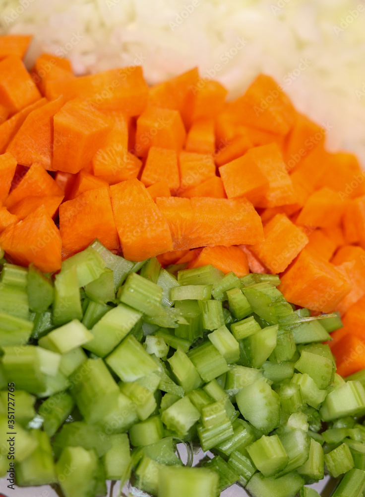 Mirepoix, the combination of carrot, celery and onion, is widely used in the preparation of different dishes.