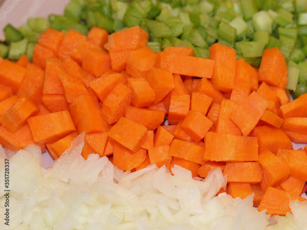 Mirepoix, the combination of carrot, celery and onion, is widely used in the preparation of different dishes.