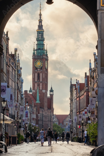 View at main city hall at Long Lane street in the old city of Gdansk, Poland.