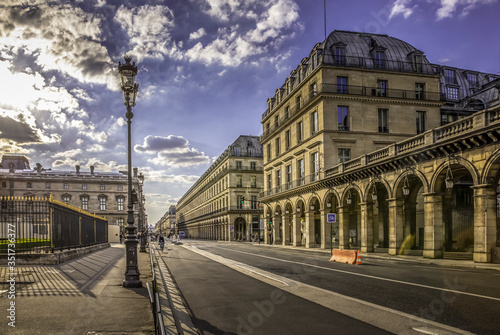 Paris, France - May 14, 2020: Typical luxury street in Paris 'rue de Rivoli' during lockdown due to covid-19